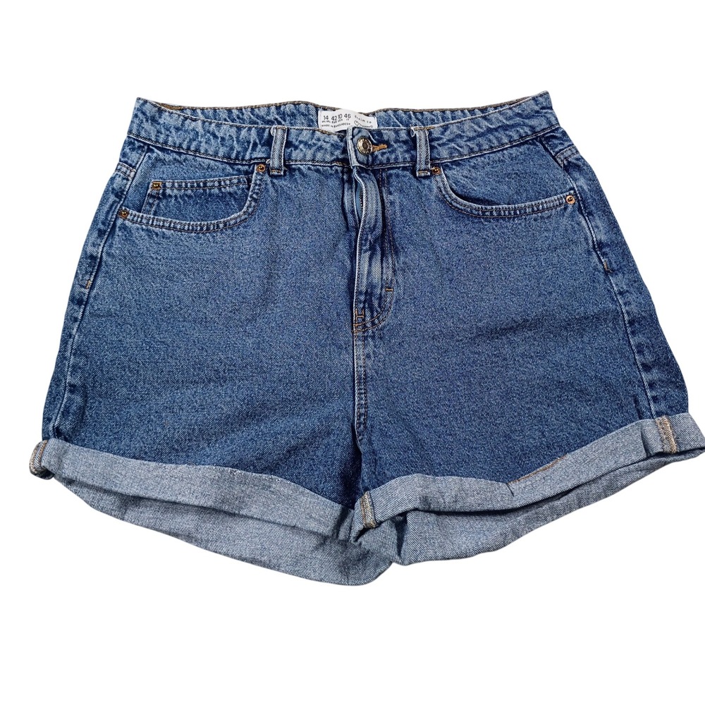 Primark Denim Co Shorts Womens 10 Blue Good High Waisted Cuffed Cotton